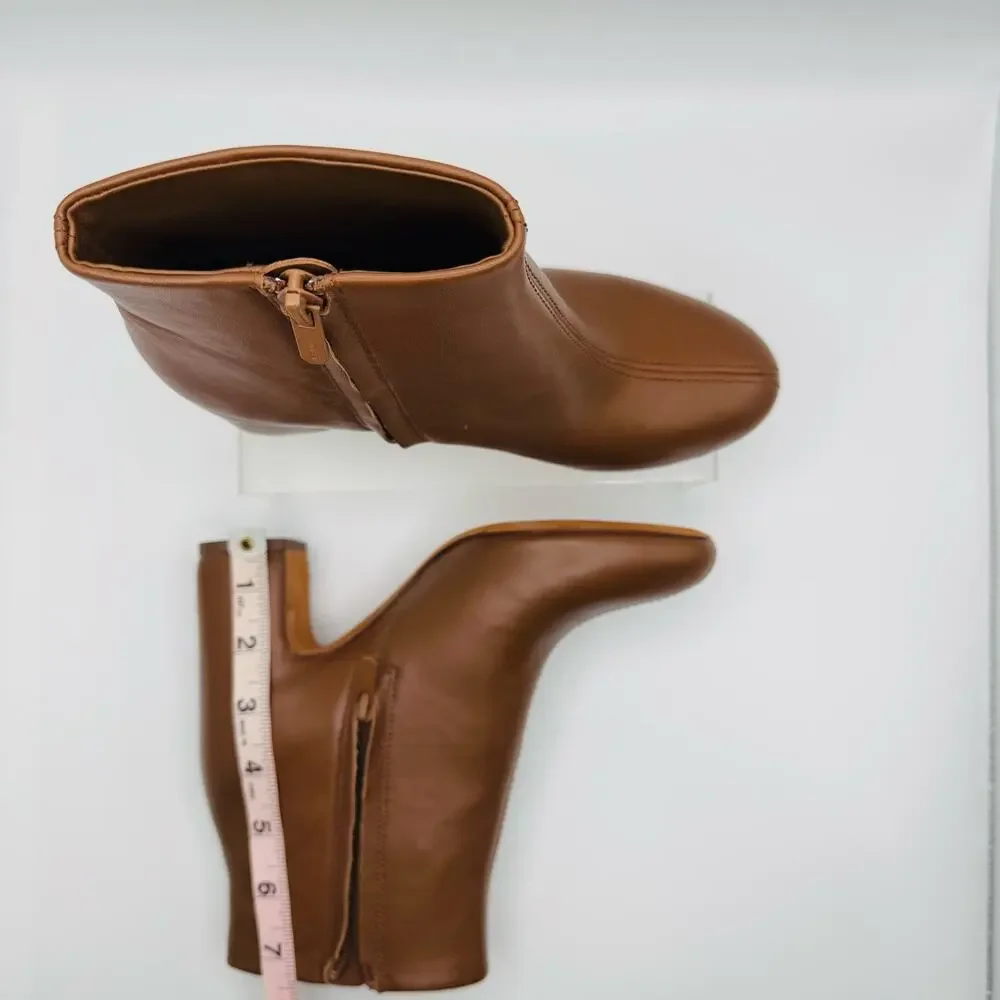 Vince Terri Brown Leather Block Heel Ankle Booties Chelsea Boots 35.5 - Picture 10 of 13